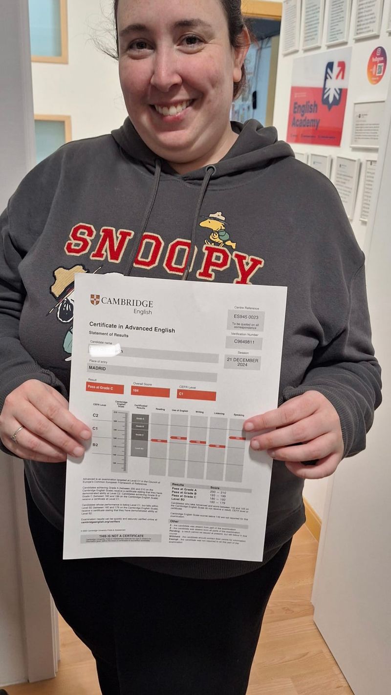 Alumna con certificado C1 Advanced Cambridge - caso de éxito