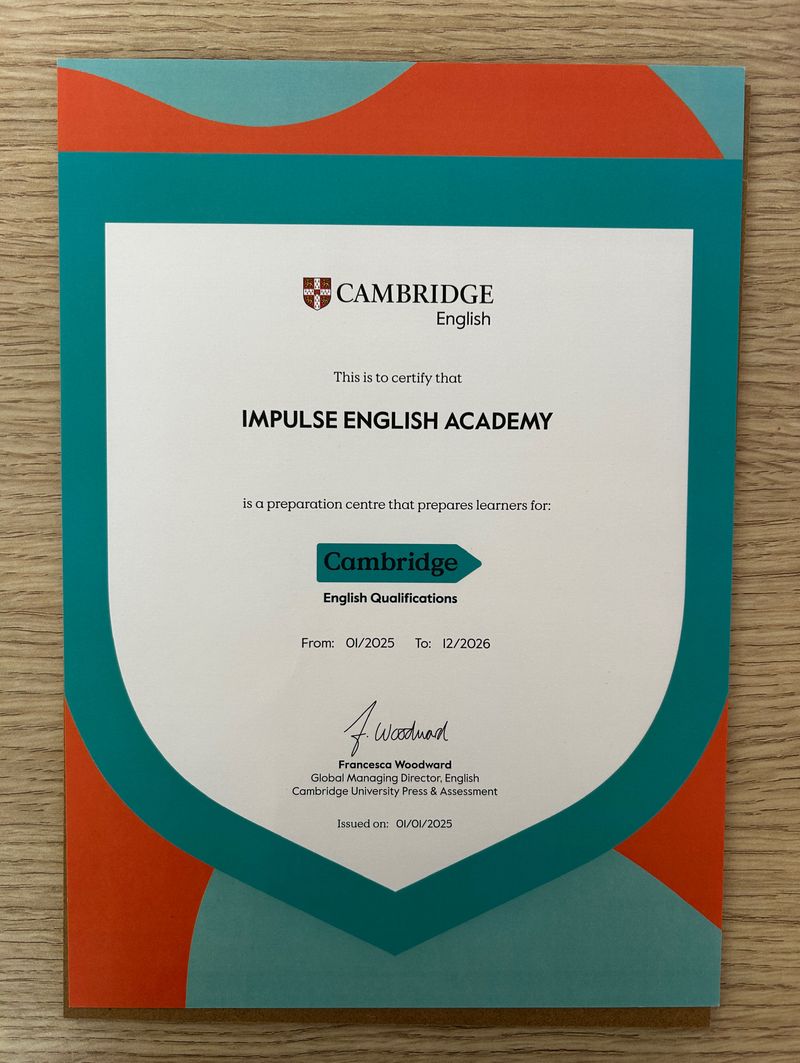 Certificado oficial centro preparador Cambridge - Impulse English Academy